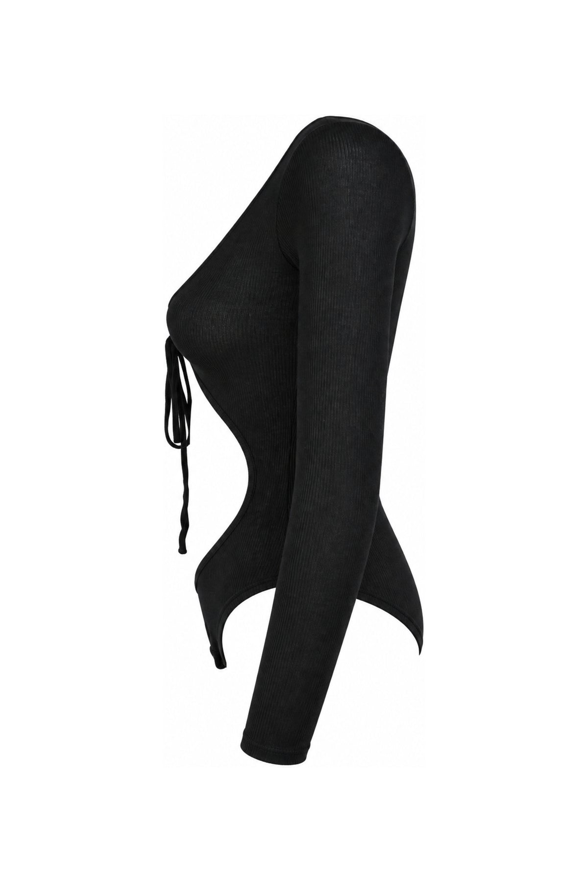 IAMNOTBASIC Black Ribbed Cut-Out Tie-Front Bodysuit