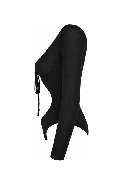 IAMNOTBASIC Black Ribbed Cut-Out Tie-Front Bodysuit