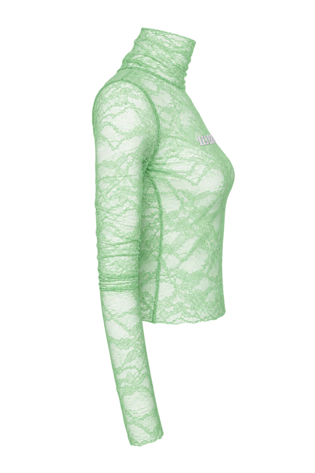 Les Benjamins Mint Green Lace Logo Turtleneck Top