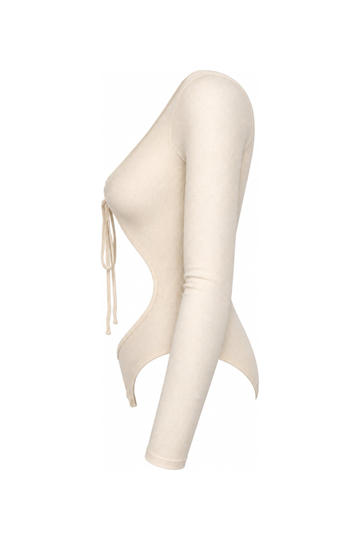 IAMNOTBASIC Cream Ribbed Cut-Out Tie-Front Bodysuit