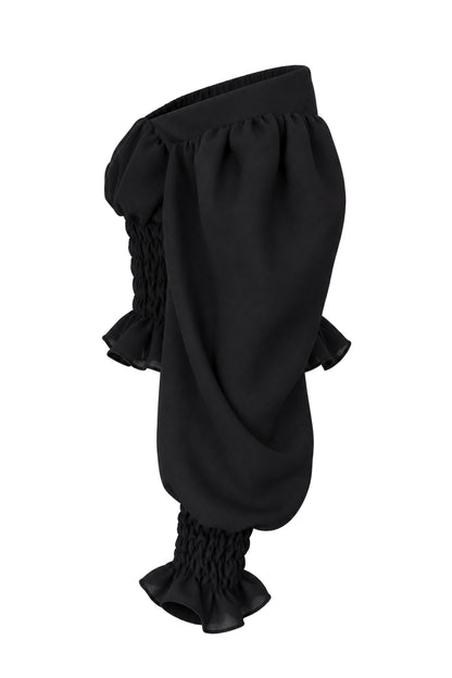 Naia Black Smocked Off-Shoulder Puff Sleeve Top