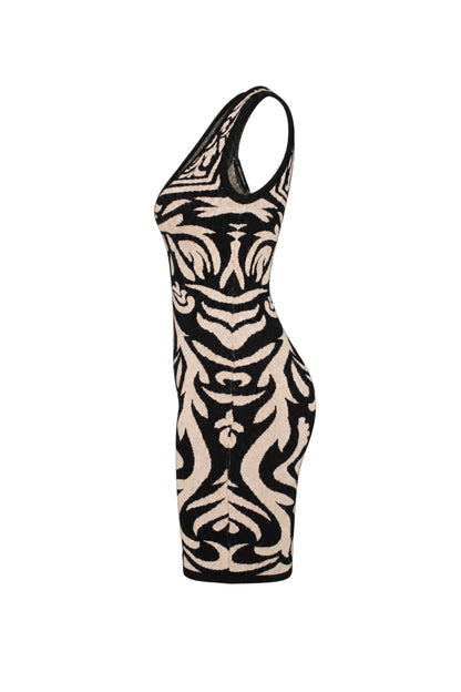 Forever 21 Black Beige Jacquard Knit Bodycon Mini Dress