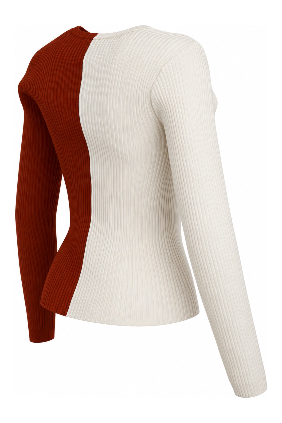 Staud Two-Tone Ivory Rust Rib Knit Cardigan