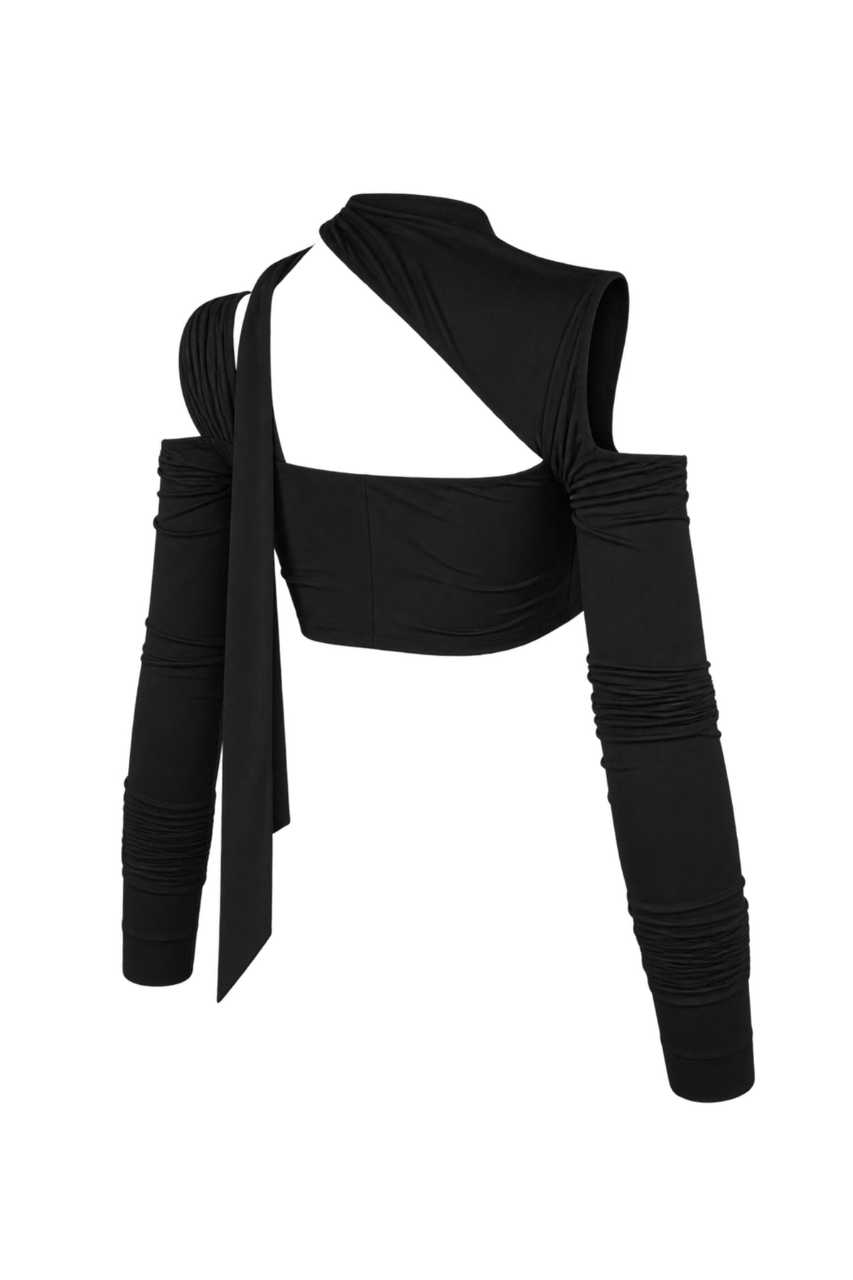 Cup of Stars Black Strappy Cut-Out Long Sleeve Crop Top