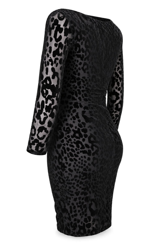M&S Woman Black Flocked Leopard Bodycon Dress