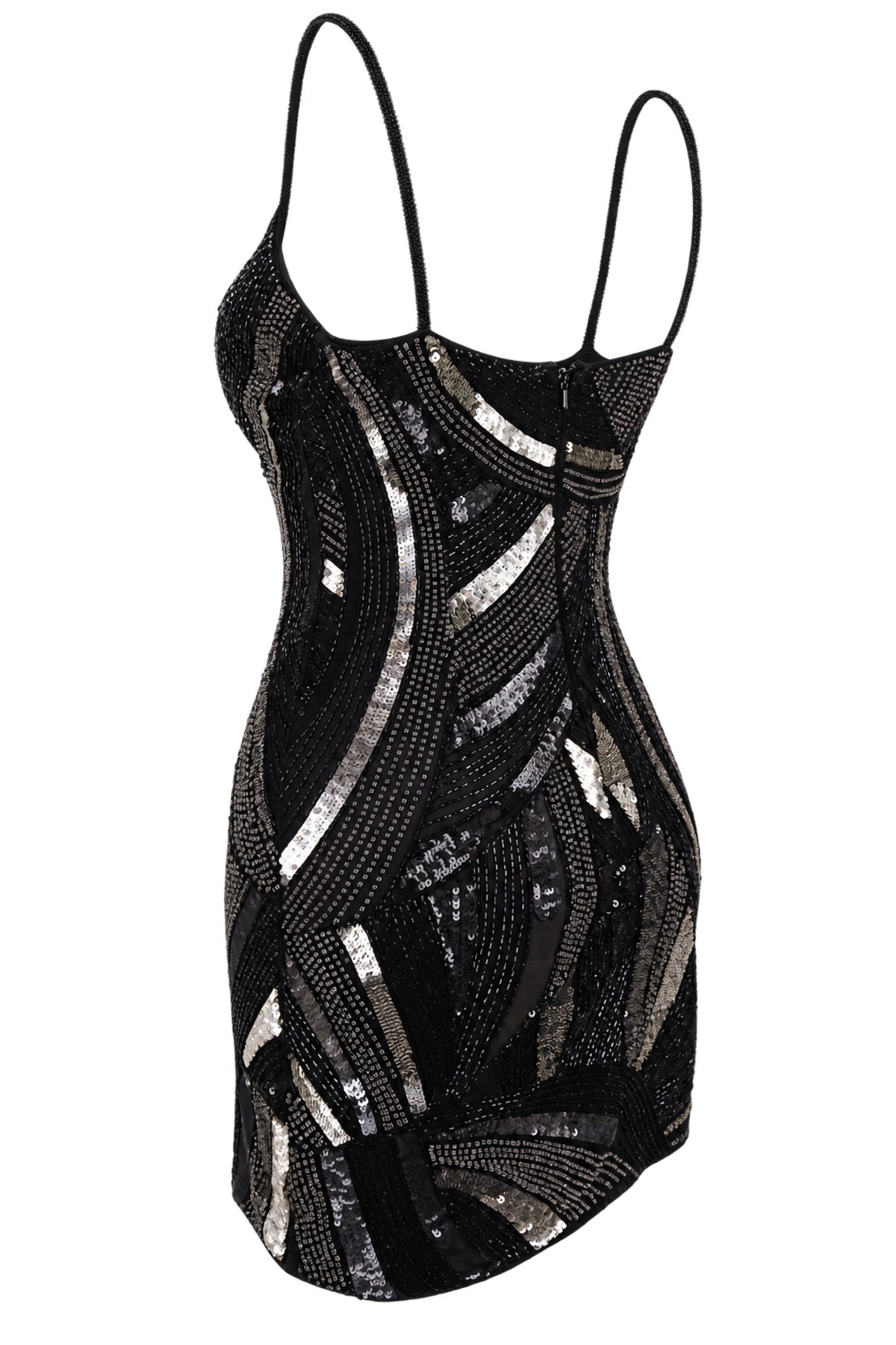 MAM Black Silver Sequin Beaded Mini Dress