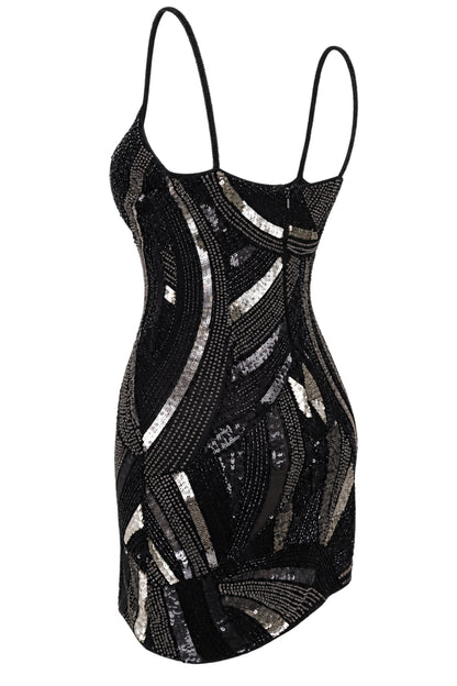 MAM Black Silver Sequin Beaded Mini Dress