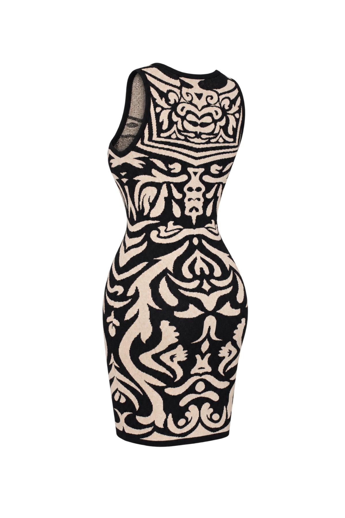 Forever 21 Black Beige Jacquard Knit Bodycon Mini Dress