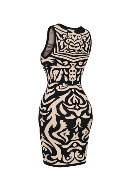 Forever 21 Black Beige Jacquard Knit Bodycon Mini Dress
