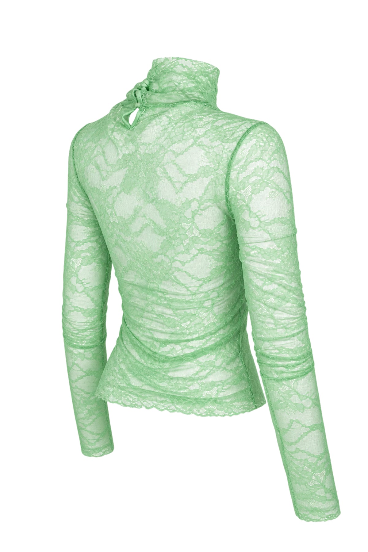 Les Benjamins Mint Green Lace Logo Turtleneck Top