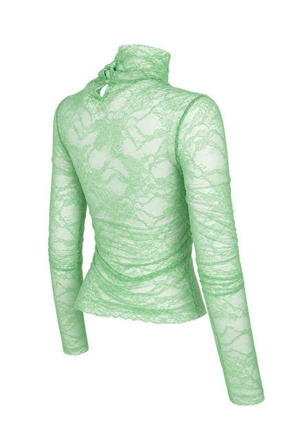 Les Benjamins Mint Green Lace Logo Turtleneck Top