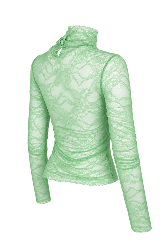 Les Benjamins Mint Green Lace Logo Turtleneck Top
