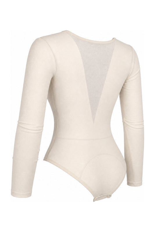IAMNOTBASIC Cream Ribbed Cut-Out Tie-Front Bodysuit