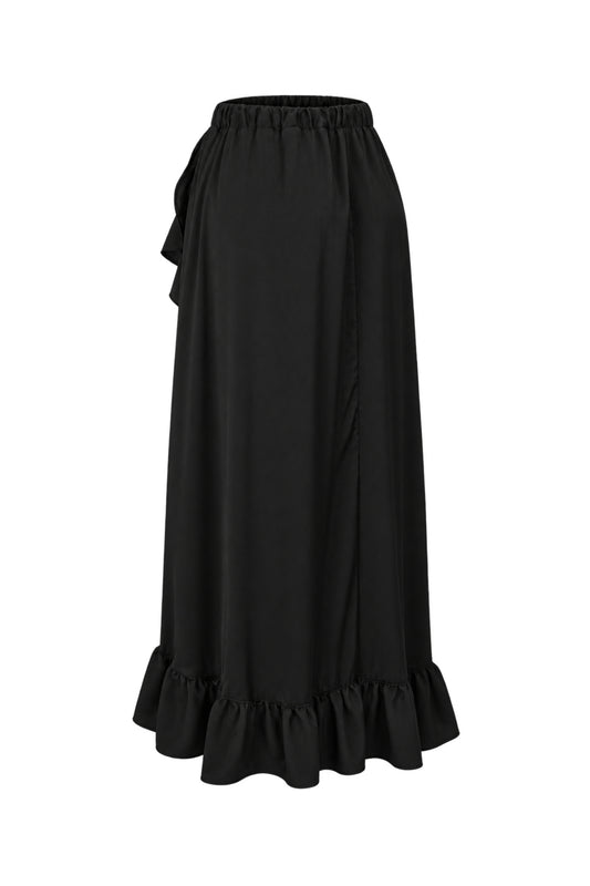 BSL Black Ruffle Wrap Maxi Skirt