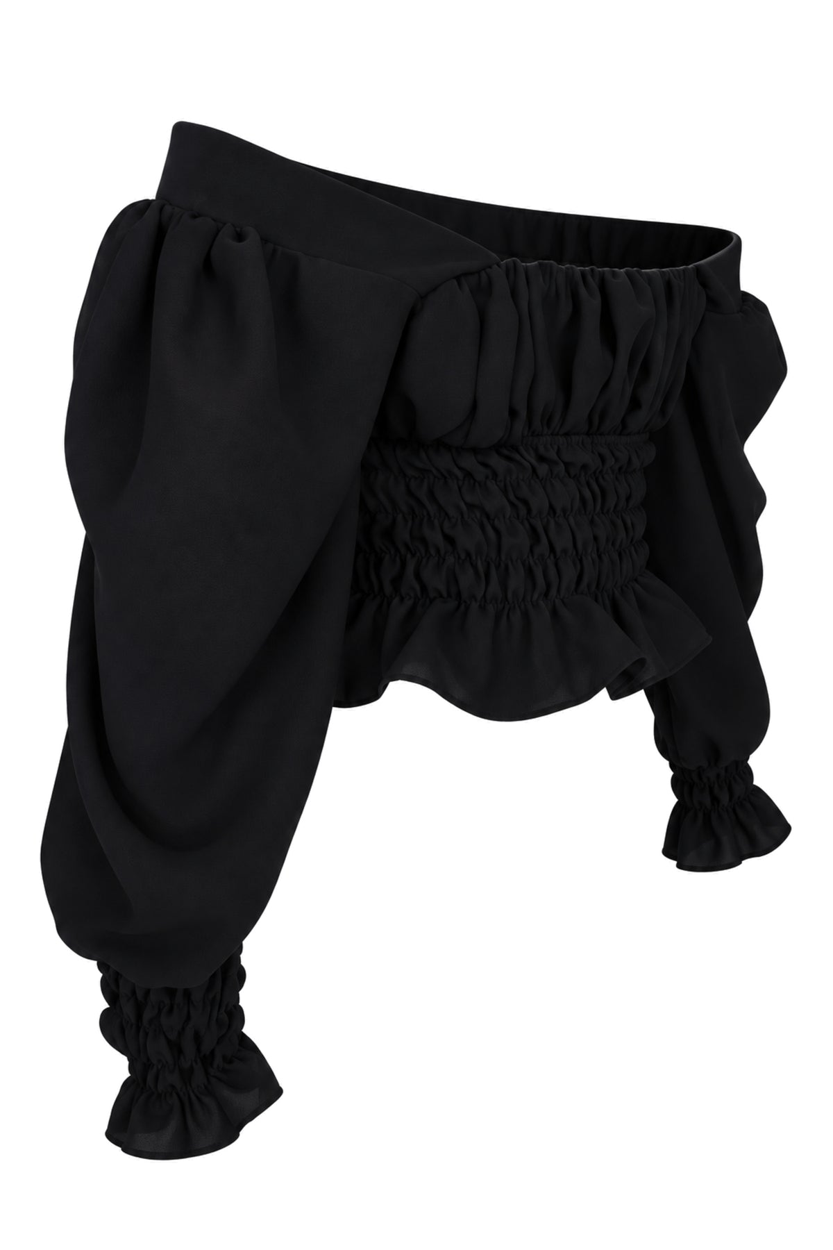 Naia Black Smocked Off-Shoulder Puff Sleeve Top