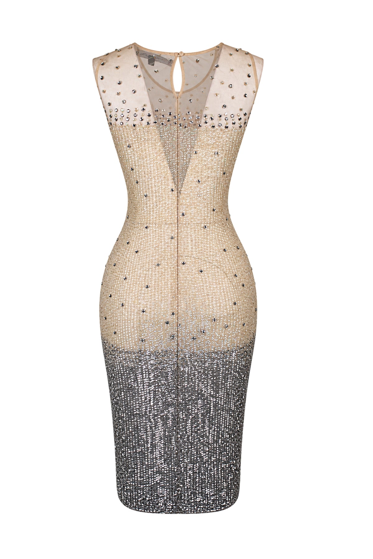 French Connection Nude Sequin Embellished Mesh Bodycon Dress