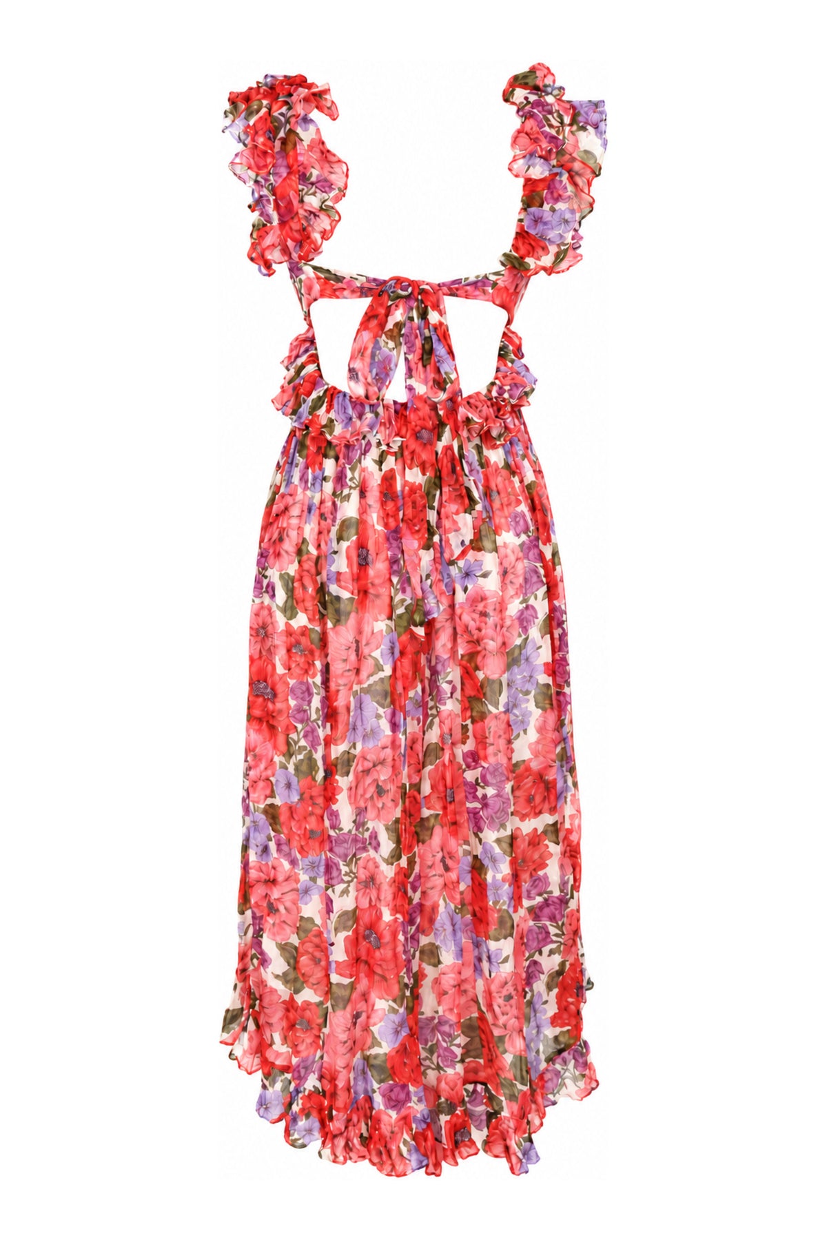 Zimmermann Red Floral Silk Ruffle Maxi Dress