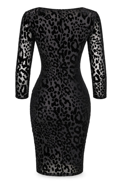 M&S Woman Black Flocked Leopard Bodycon Dress