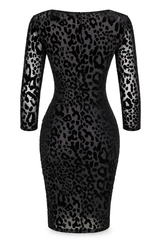 M&S Woman Black Flocked Leopard Bodycon Dress