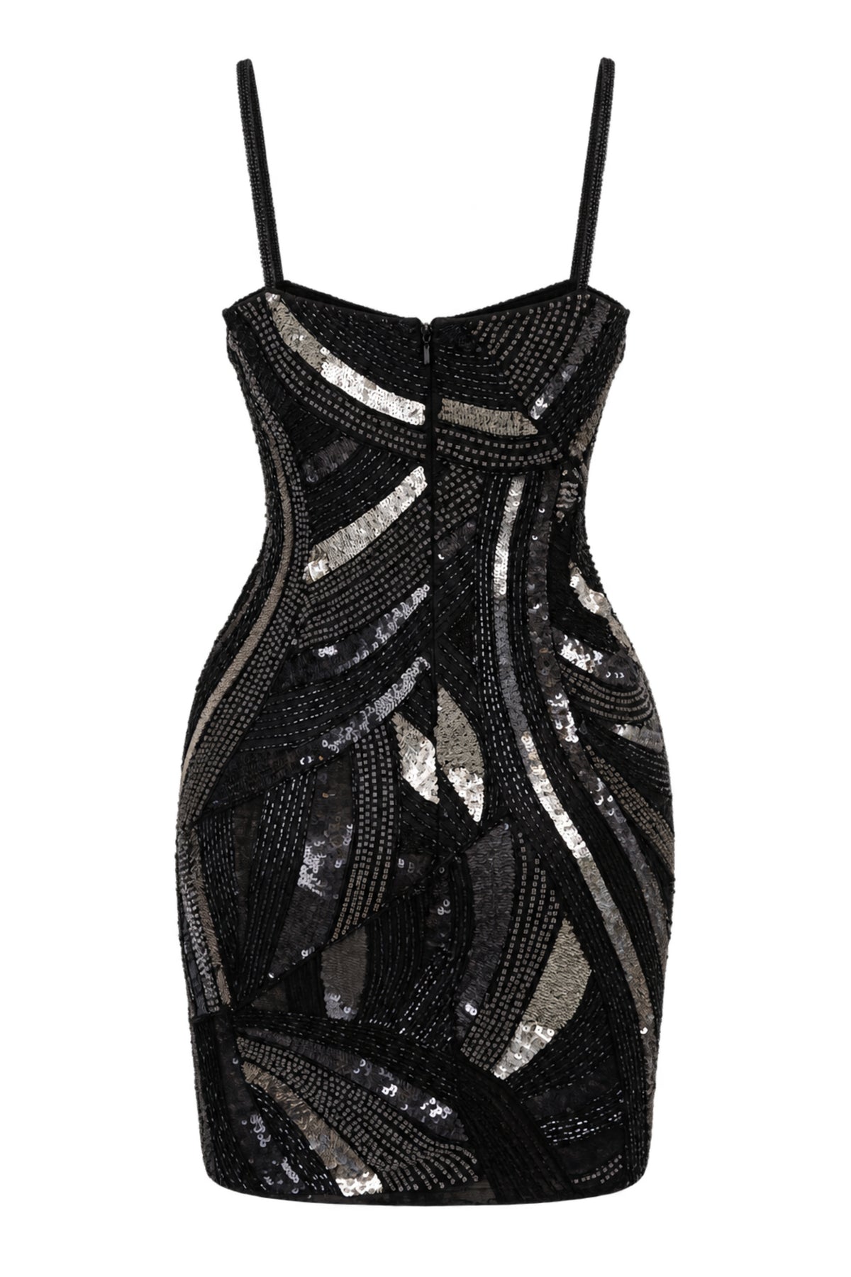 MAM Black Silver Sequin Beaded Mini Dress