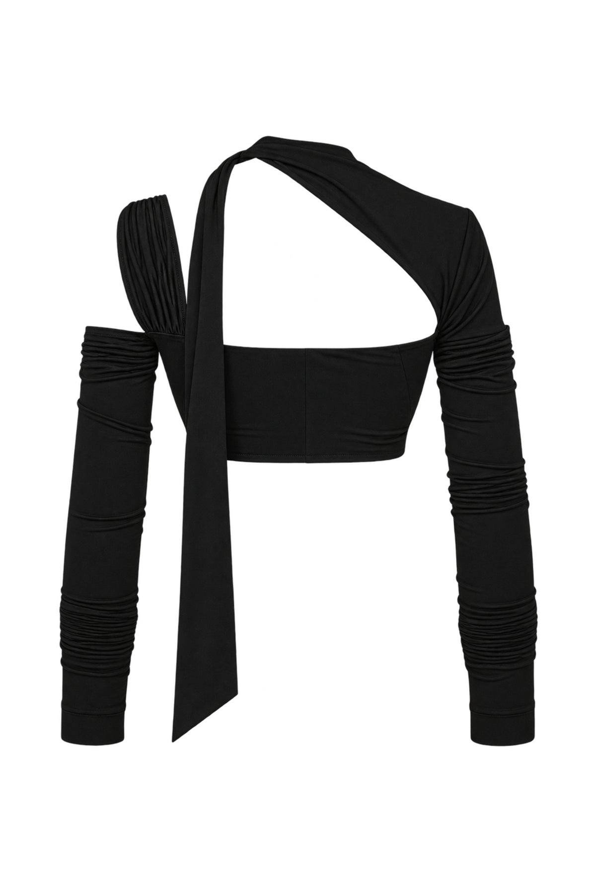 Cup of Stars Black Strappy Cut-Out Long Sleeve Crop Top