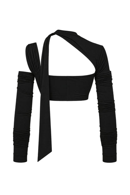 Cup of Stars Black Strappy Cut-Out Long Sleeve Crop Top