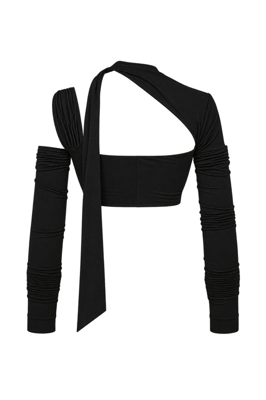Cup of Stars Black Strappy Cut-Out Long Sleeve Crop Top