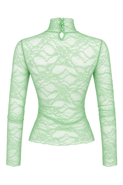 Les Benjamins Mint Green Lace Logo Turtleneck Top