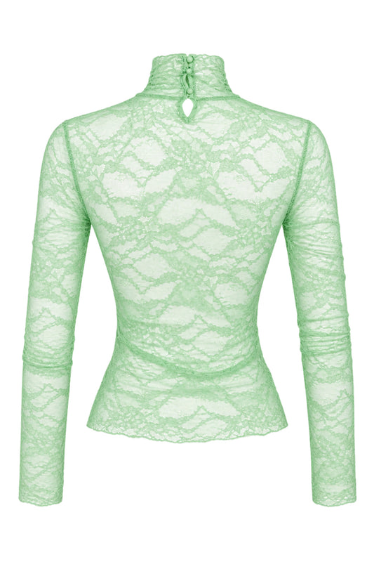 Les Benjamins Mint Green Lace Logo Turtleneck Top