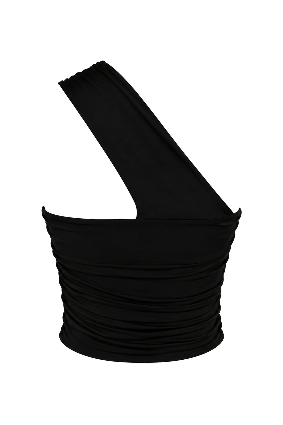 Lil & Lavantin Black Ruched One-Shoulder Crop Top
