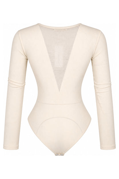 IAMNOTBASIC Cream Ribbed Cut-Out Tie-Front Bodysuit