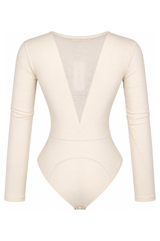 IAMNOTBASIC Cream Ribbed Cut-Out Tie-Front Bodysuit