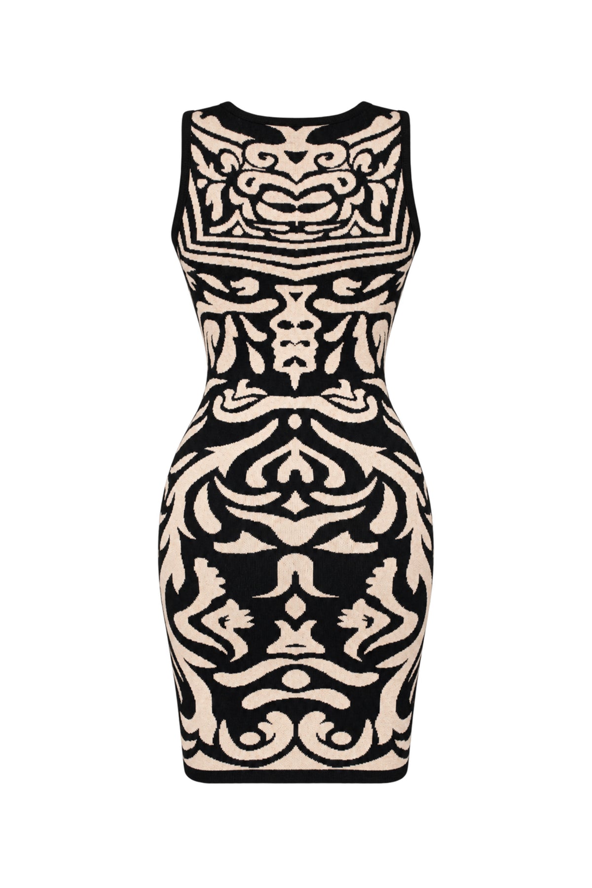 Forever 21 Black Beige Jacquard Knit Bodycon Mini Dress