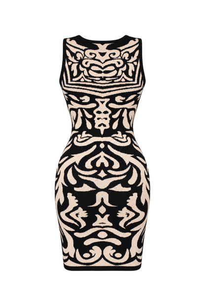 Forever 21 Black Beige Jacquard Knit Bodycon Mini Dress