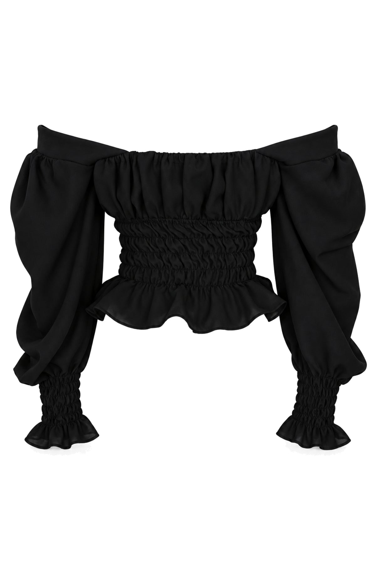 Naia Black Smocked Off-Shoulder Puff Sleeve Top