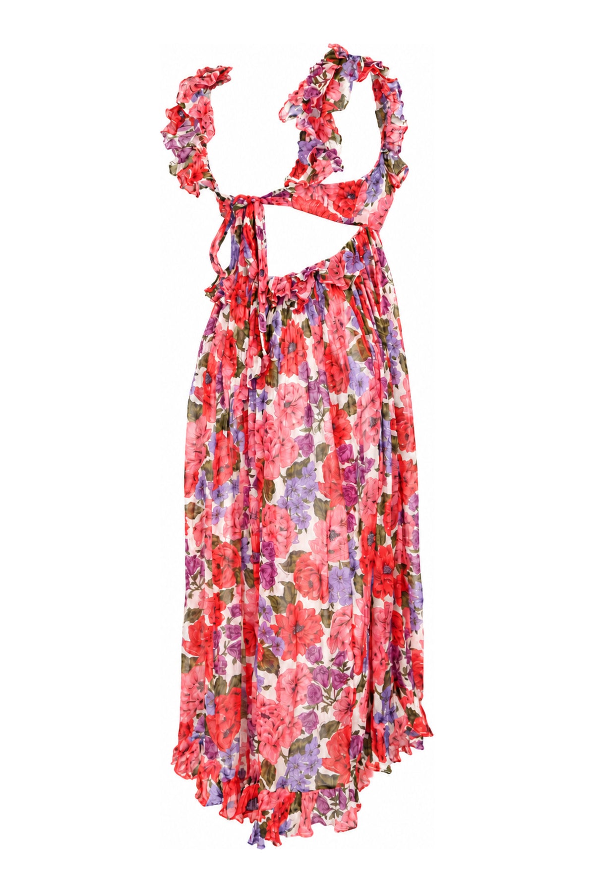 Zimmermann Red Floral Silk Ruffle Maxi Dress