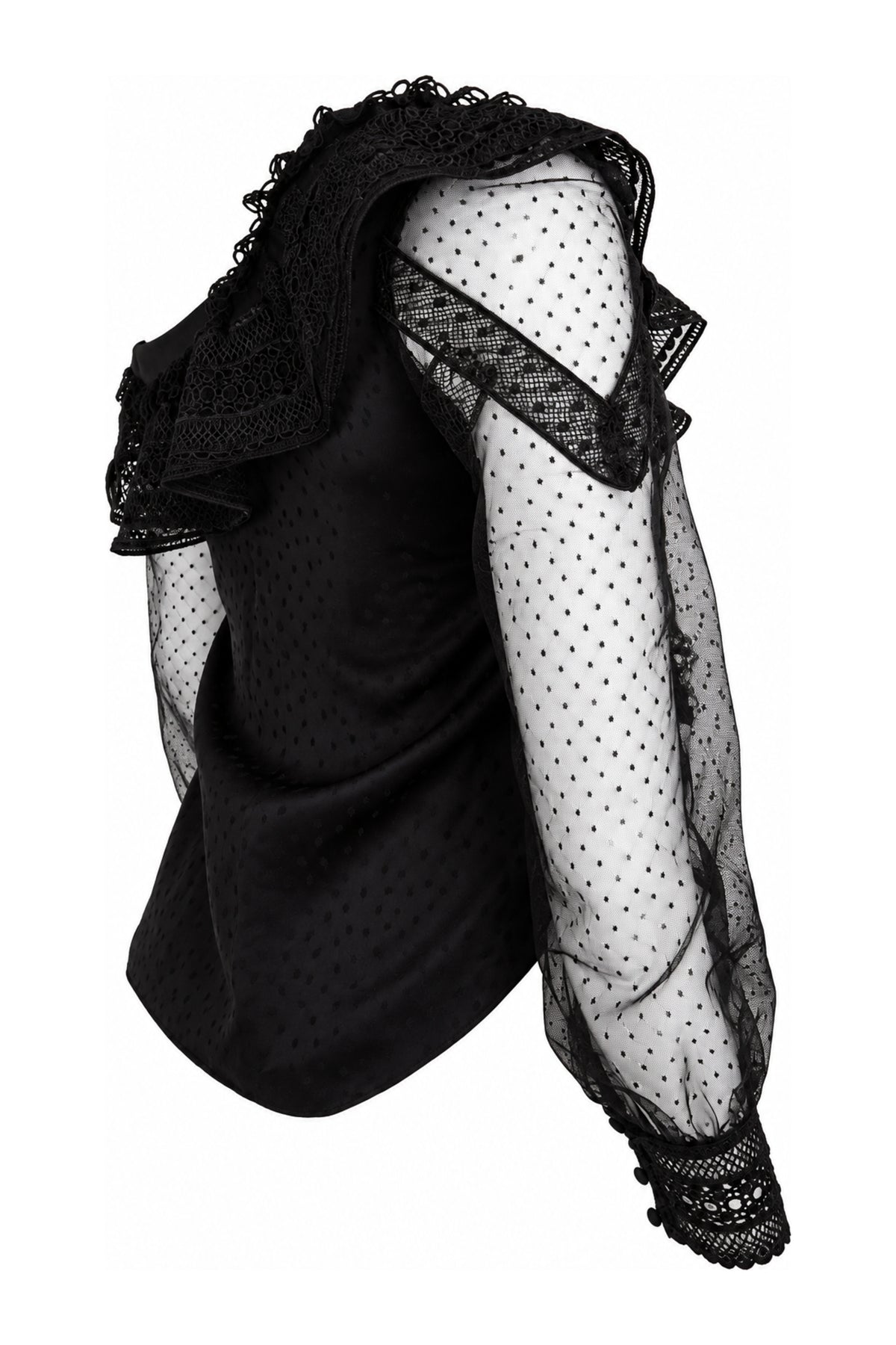 Self-Portrait Black One-Shoulder Lace and Dot Mesh Top
