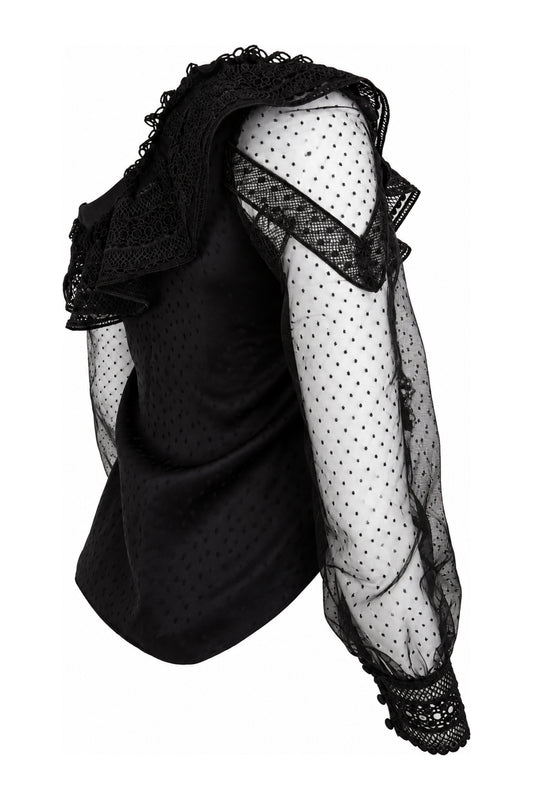 Self-Portrait Black One-Shoulder Lace and Dot Mesh Top