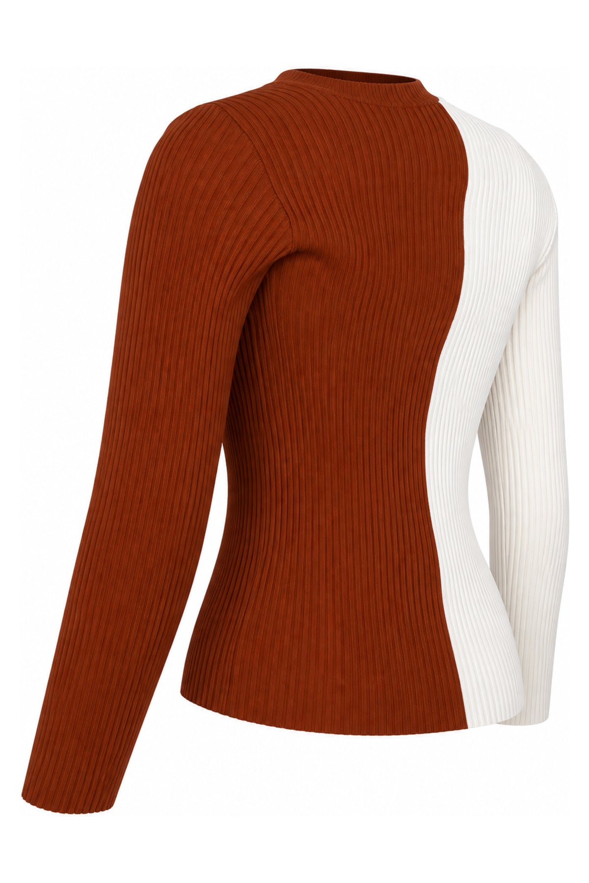 Staud Two-Tone Ivory Rust Rib Knit Cardigan