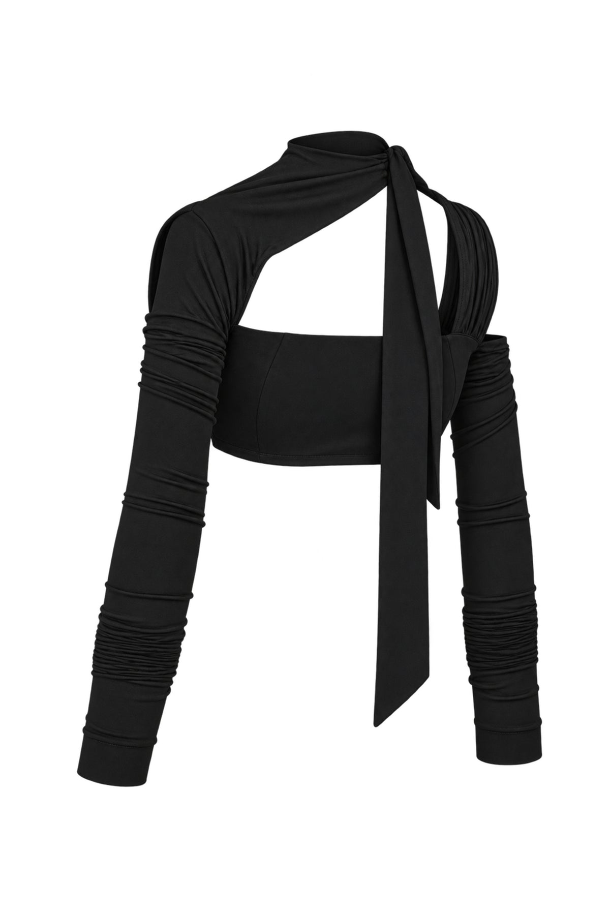 Cup of Stars Black Strappy Cut-Out Long Sleeve Crop Top