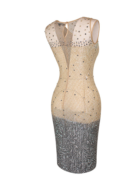 French Connection Nude Sequin Embellished Mesh Bodycon Dress