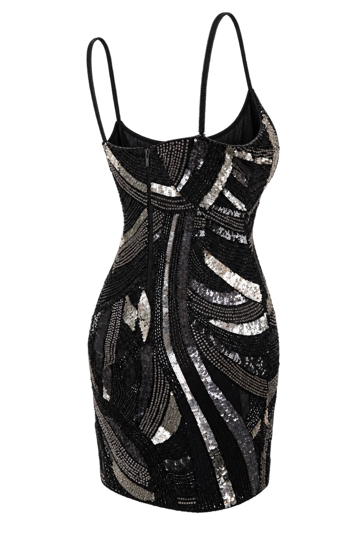 MAM Black Silver Sequin Beaded Mini Dress