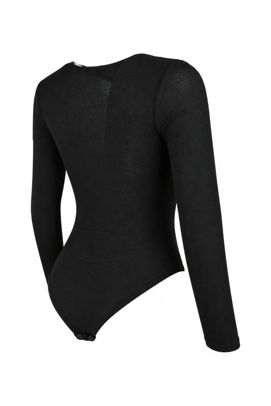 IAMNOTBASIC Black Ribbed Cut-Out Tie-Front Bodysuit
