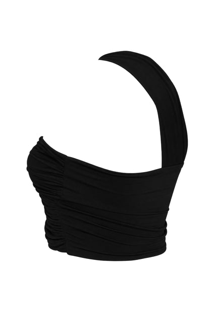Lil & Lavantin Black Ruched One-Shoulder Crop Top