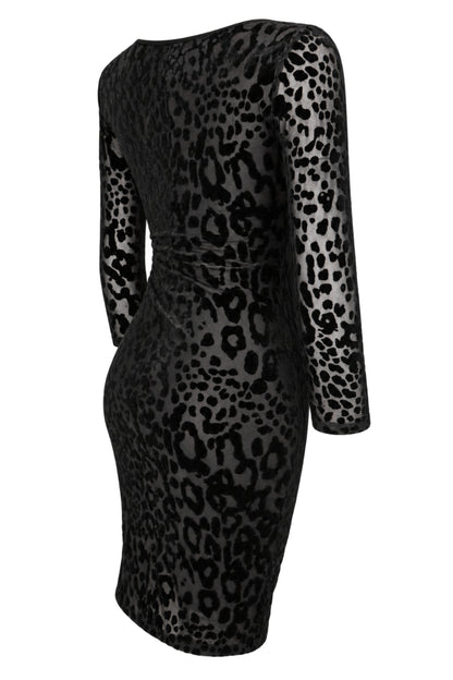 M&S Woman Black Flocked Leopard Bodycon Dress