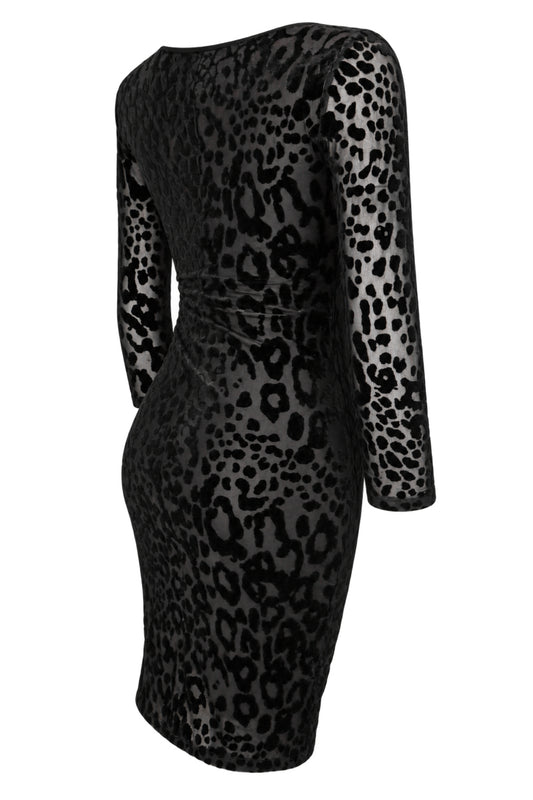 M&S Woman Black Flocked Leopard Bodycon Dress