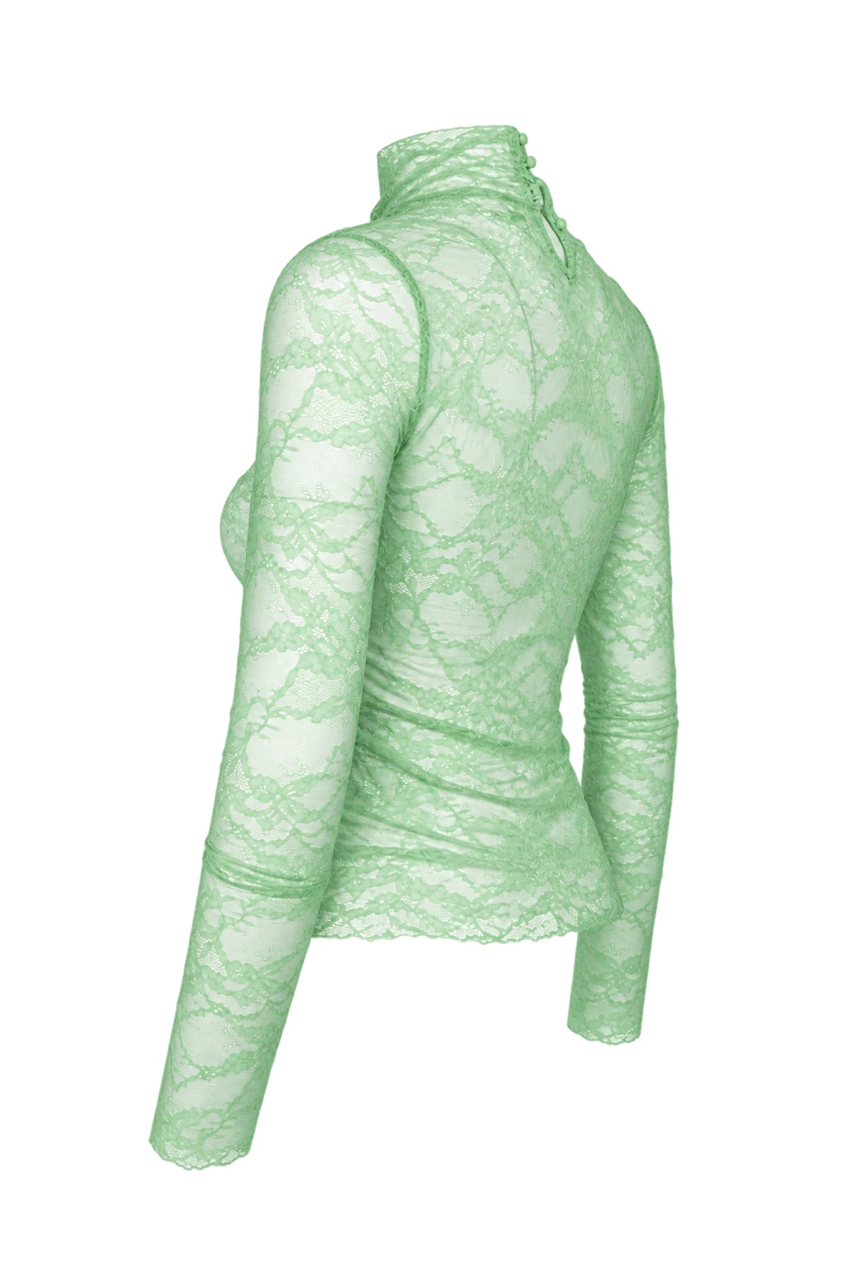Les Benjamins Mint Green Lace Logo Turtleneck Top