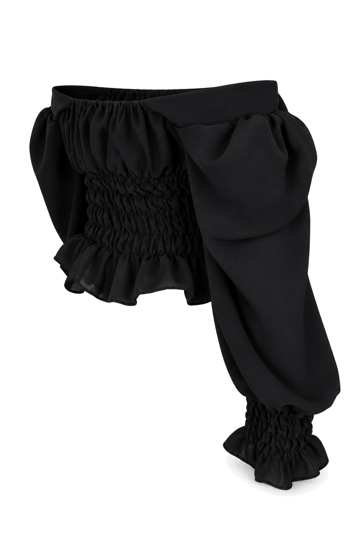 Naia Black Smocked Off-Shoulder Puff Sleeve Top