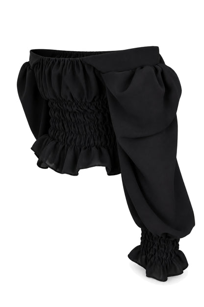 Naia Black Smocked Off-Shoulder Puff Sleeve Top