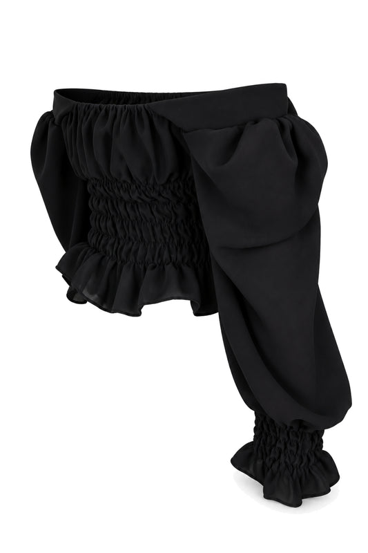 Naia Black Smocked Off-Shoulder Puff Sleeve Top